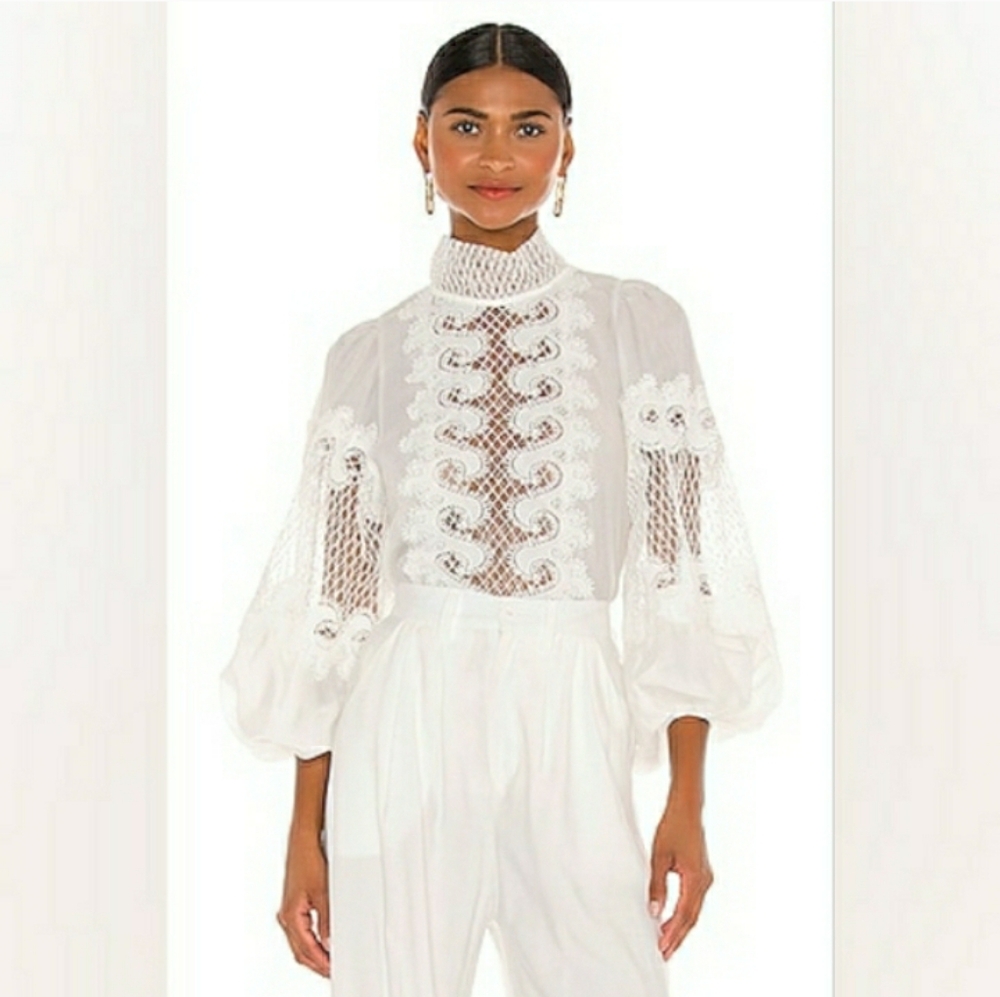 Elegant Off White Lace High Collar  Blouse Size 2XL NWOT